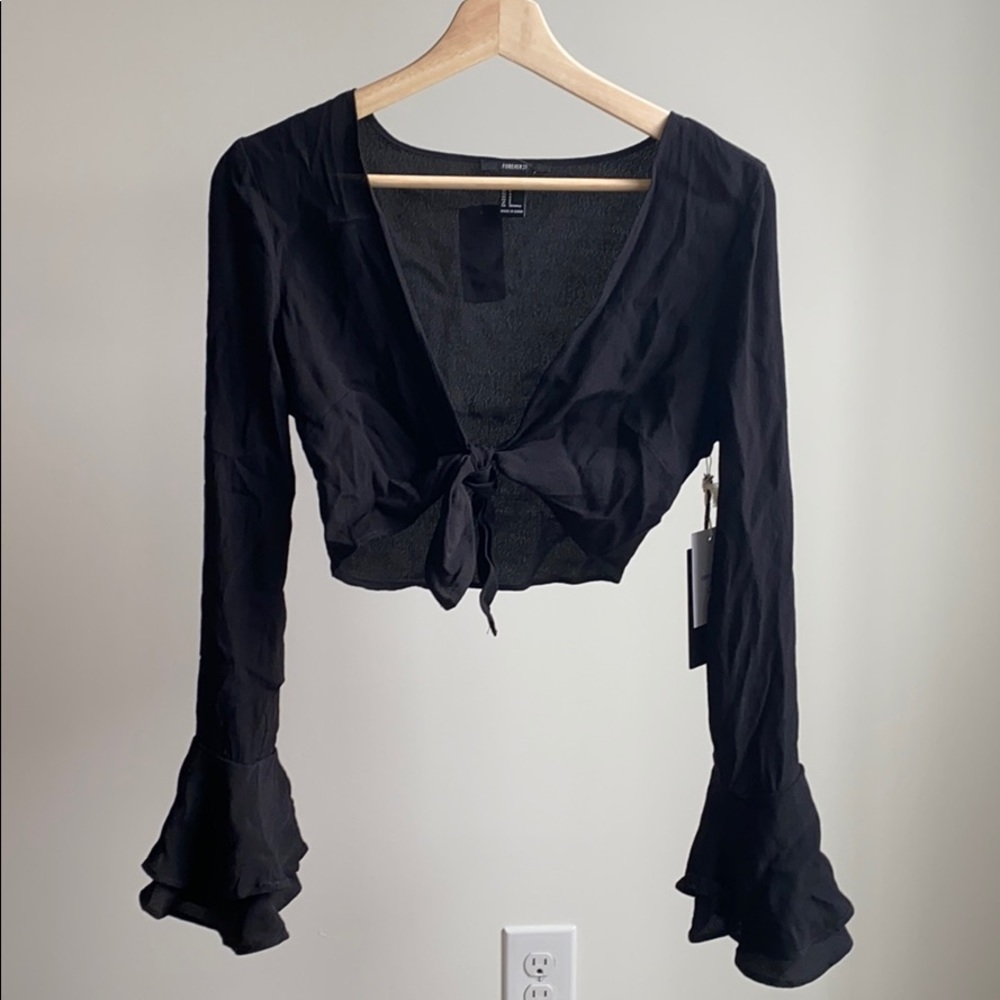 Black Flare Sleeve Tie Top